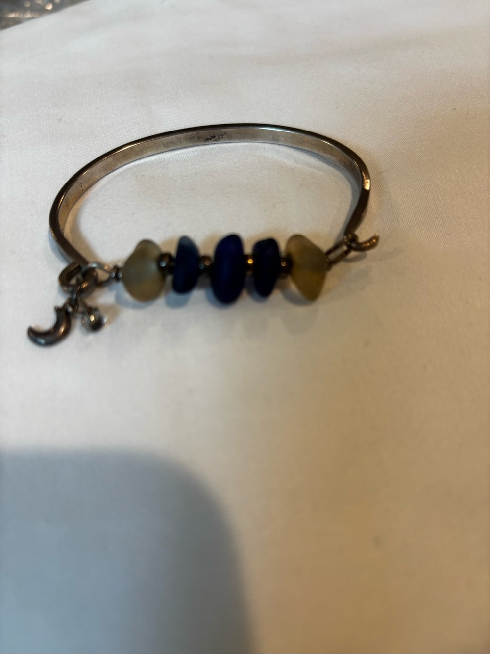 Sterling Silver Bracelet with Blue and white beach glass from Lake Eri